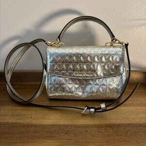 Michael Kors Ava Extra Small Metallic Silver Geometric Patterned Mini Satchel